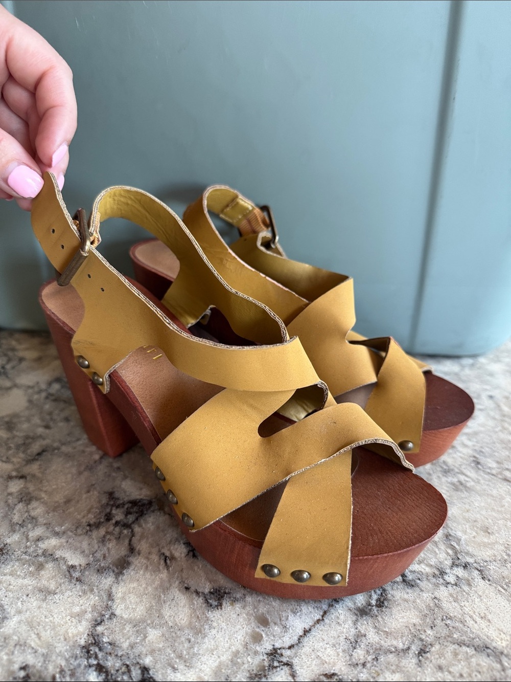Madden Girl Mustard Yellow Crisscross Platform Sandals